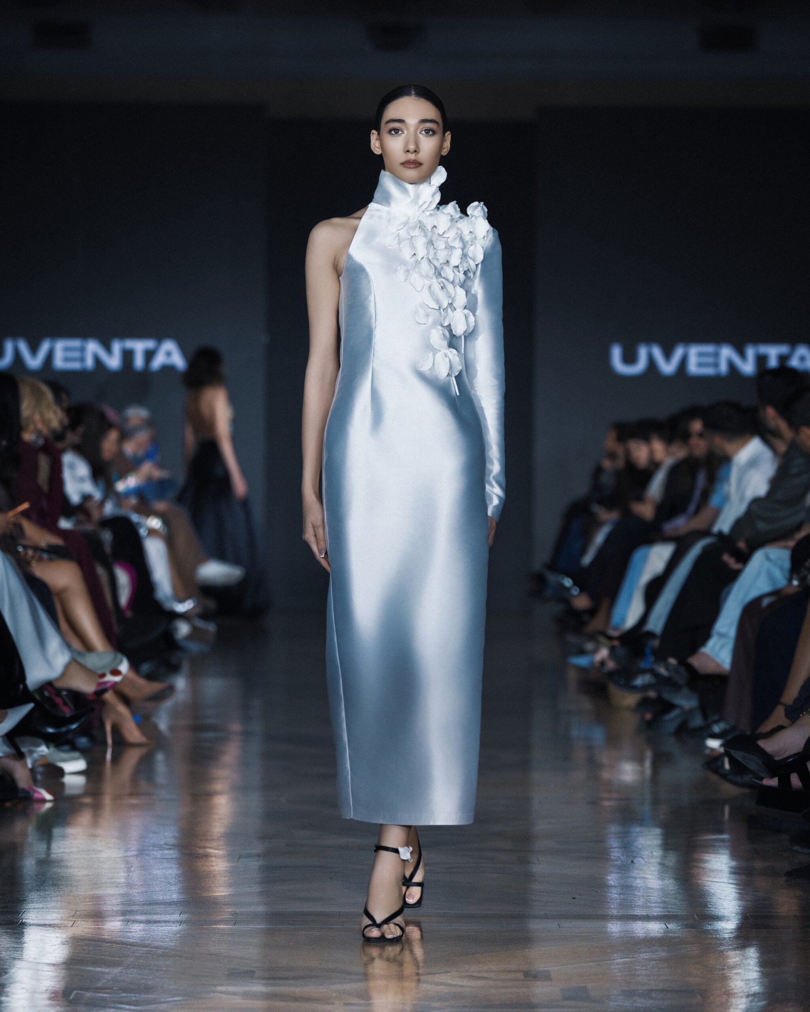 Refined white satin maxi dress