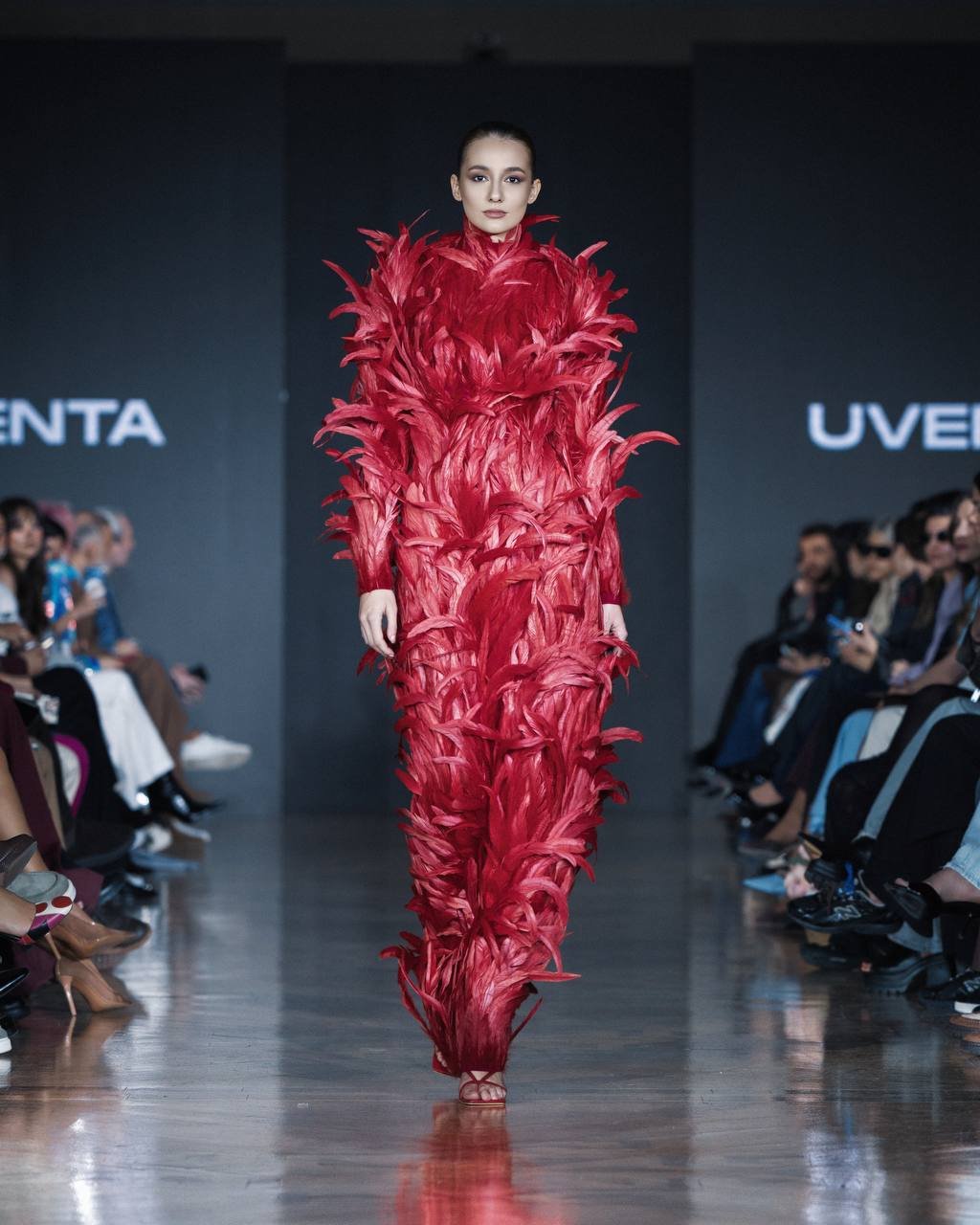 Dramatic red couture gown