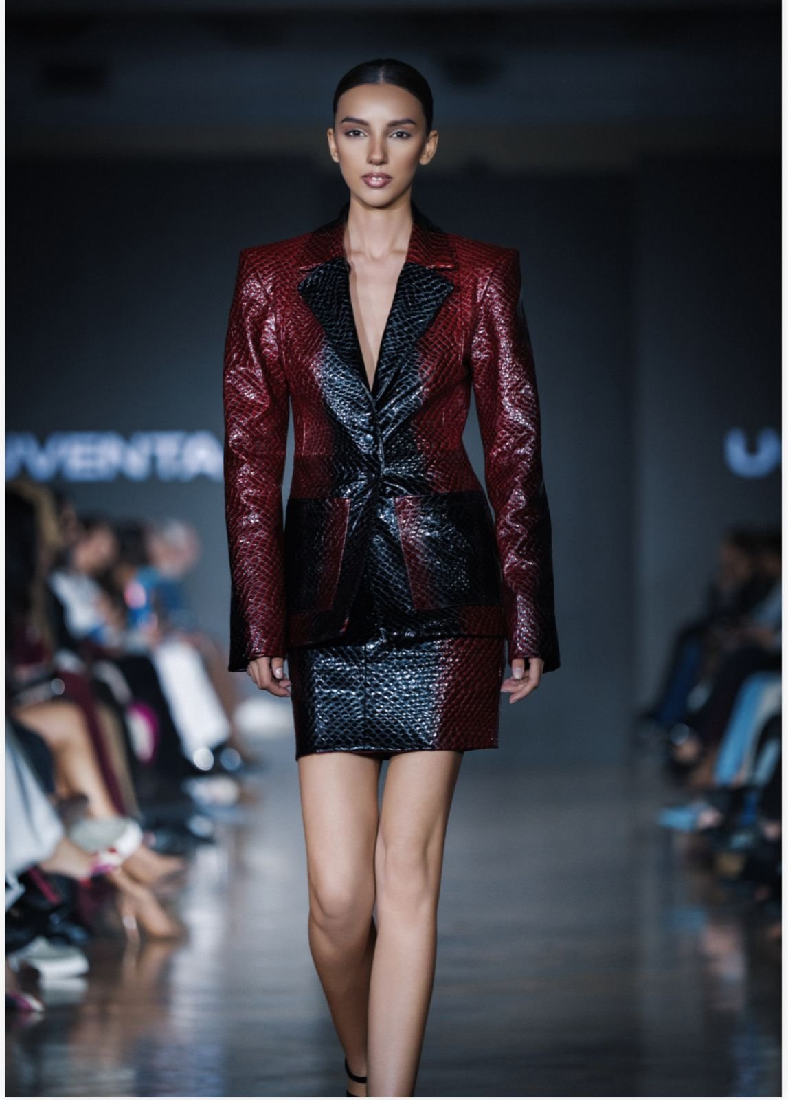 Striking burgundy and black ensemble